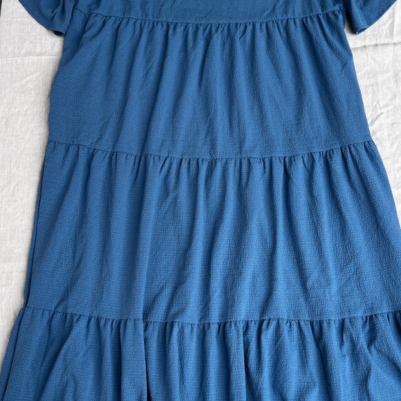 Emery Rose Tiered Ruffle Blue Maxi Dress With Pockets & Bell Sleeves Sz 4X Long - Picture 12 of 13